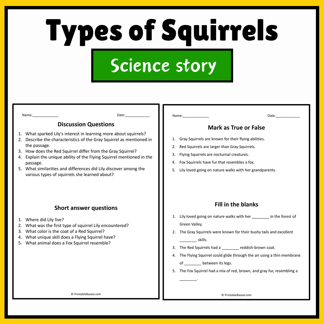 Types of Squirrels | Science Story Reading Comprehension Activity