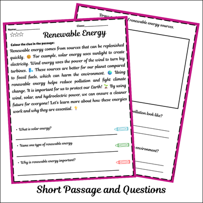 Renewable Energy | Short Reading Comprehension Creative Worksheet