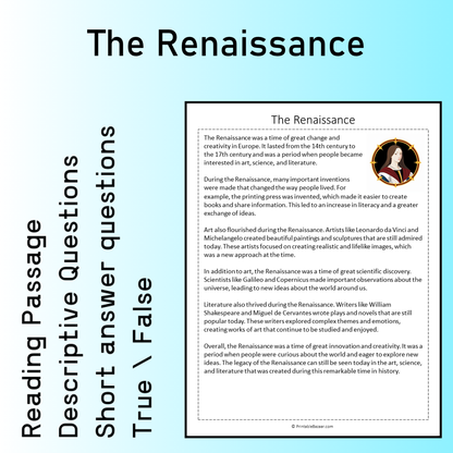 The Renaissance | Reading Comprehension Passage Printable Worksheet