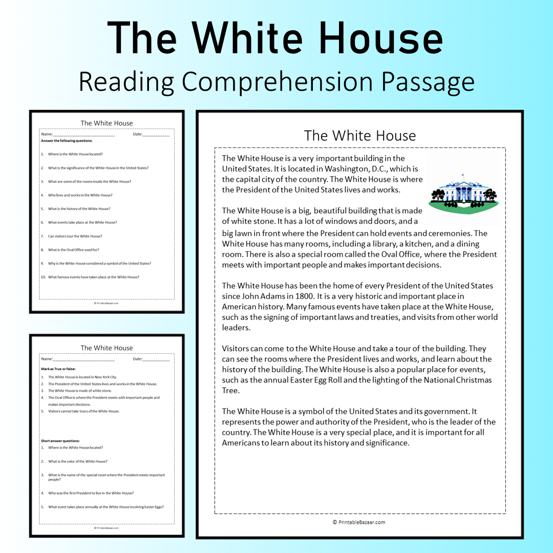 The White House | Reading Comprehension Passage Printable Worksheet