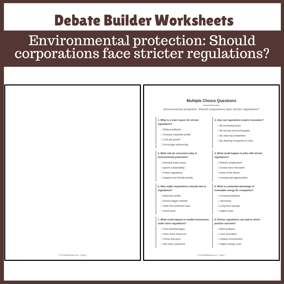 Environmental protection: Should corporations face stricter regulations? | Favour and Against Worksheet Printable Activity