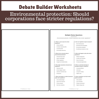 Environmental protection: Should corporations face stricter regulations? | Favour and Against Worksheet Printable Activity