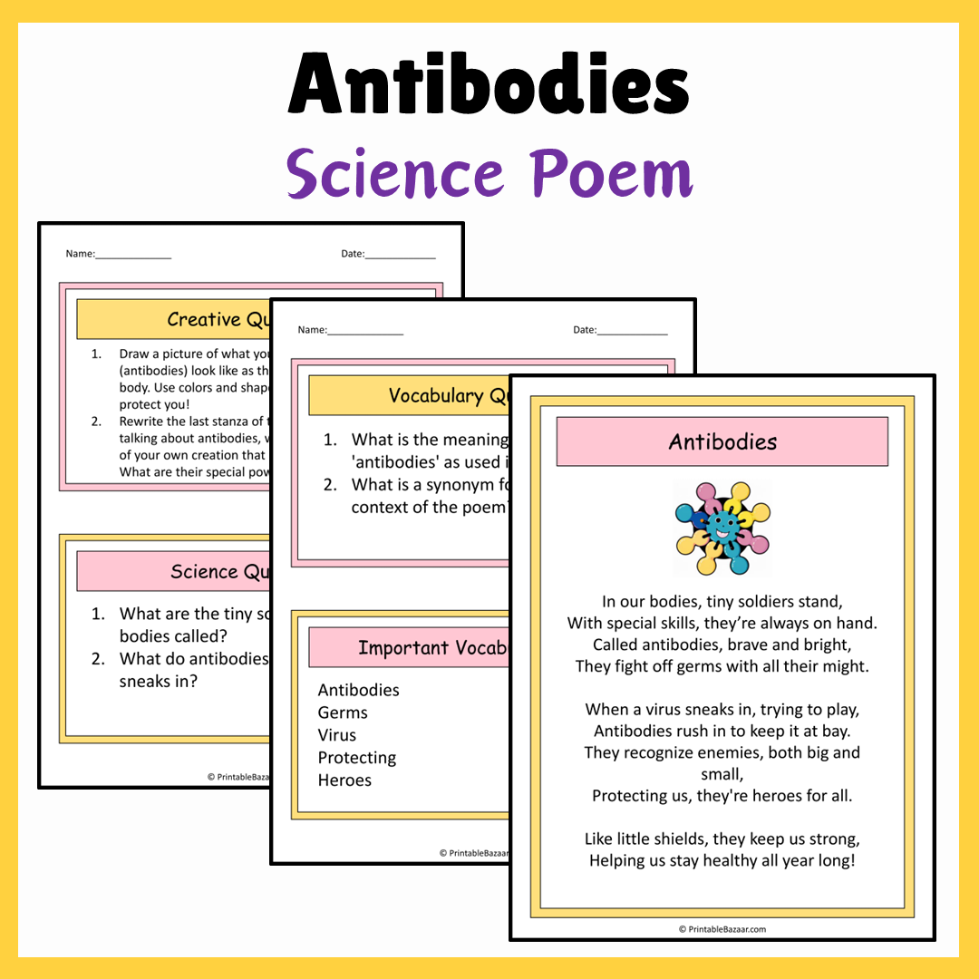 Antibodies | Science Poem Reading Comprehension Activity