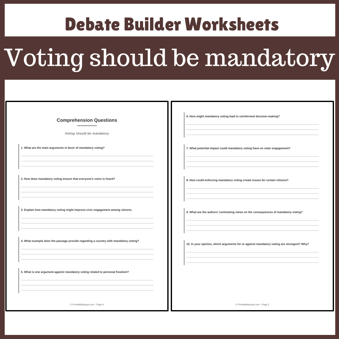 Voting should be mandatory | Favour and Against Worksheet Printable Activity