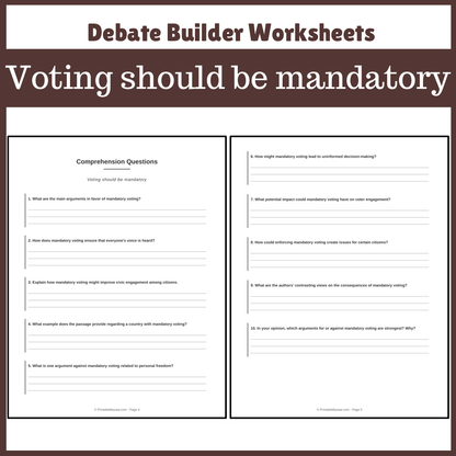 Voting should be mandatory | Favour and Against Worksheet Printable Activity