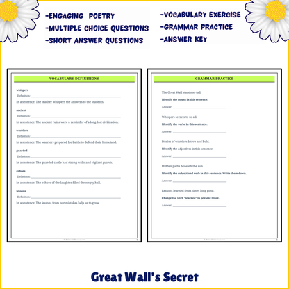Great Wall's Secret | Poem Grammar Worksheet Printable Activity
