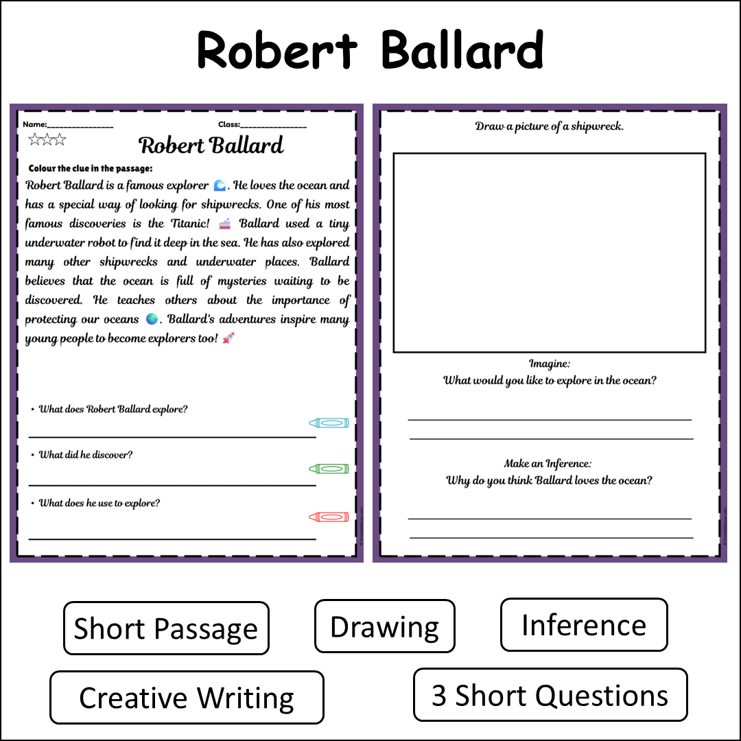 Robert Ballard | Short Reading Comprehension Creative Worksheet