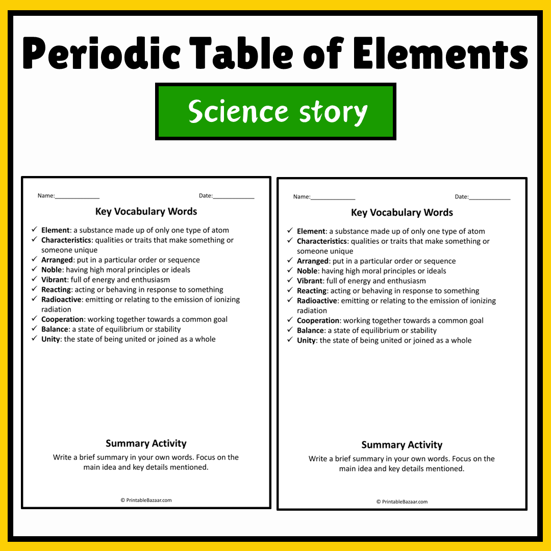 Periodic Table of Elements | Science Story Reading Comprehension Activity