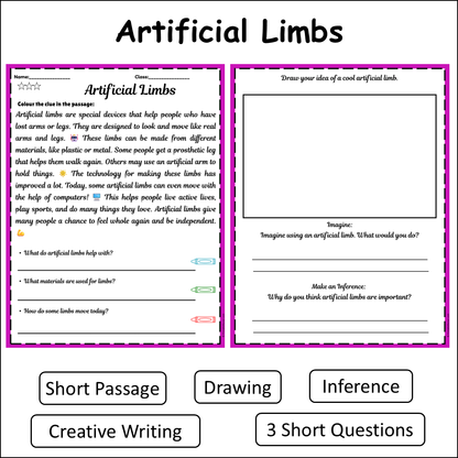 Artificial Limbs | Short Reading Comprehension Creative Worksheet
