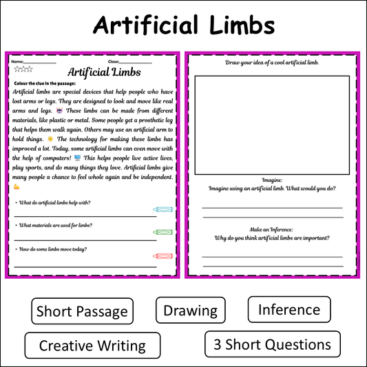 Artificial Limbs | Short Reading Comprehension Creative Worksheet