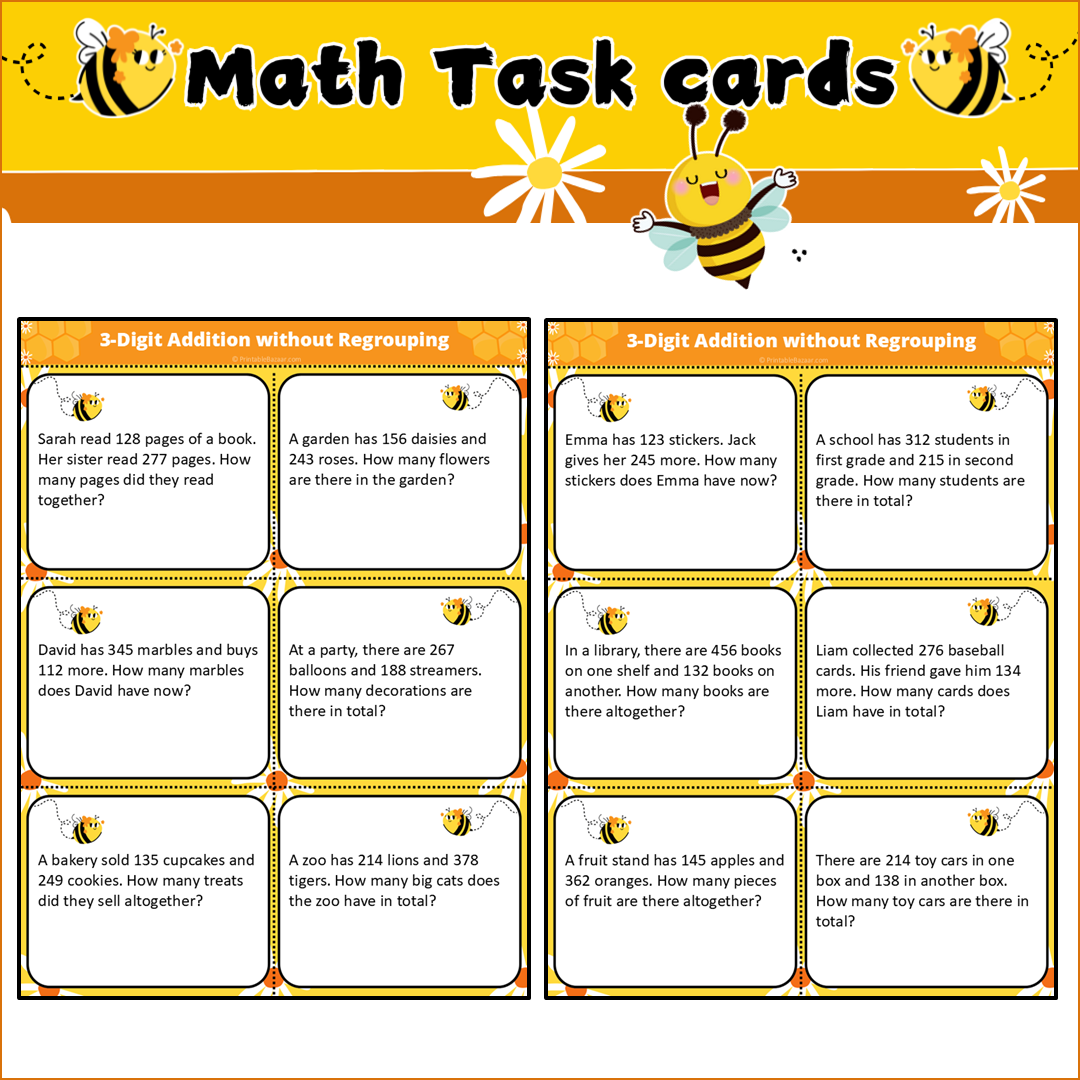 3-Digit Addition without Regrouping | Math Task Cards