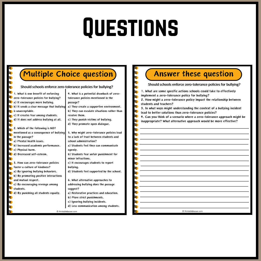 Should schools enforce zero-tolerance policies for bullying? | Debate Case Study Worksheet