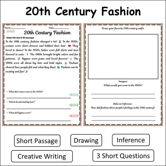 20th Century Fashion | Short Reading Comprehension Creative Worksheet