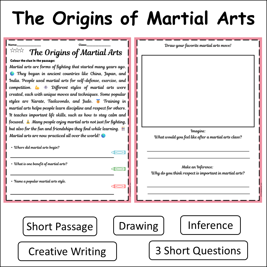 The Origins of Martial Arts | Short Reading Comprehension Creative Worksheet