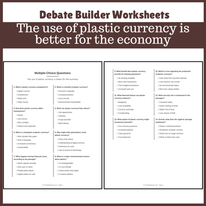 The use of plastic currency is better for the economy | Favour and Against Worksheet Printable Activity