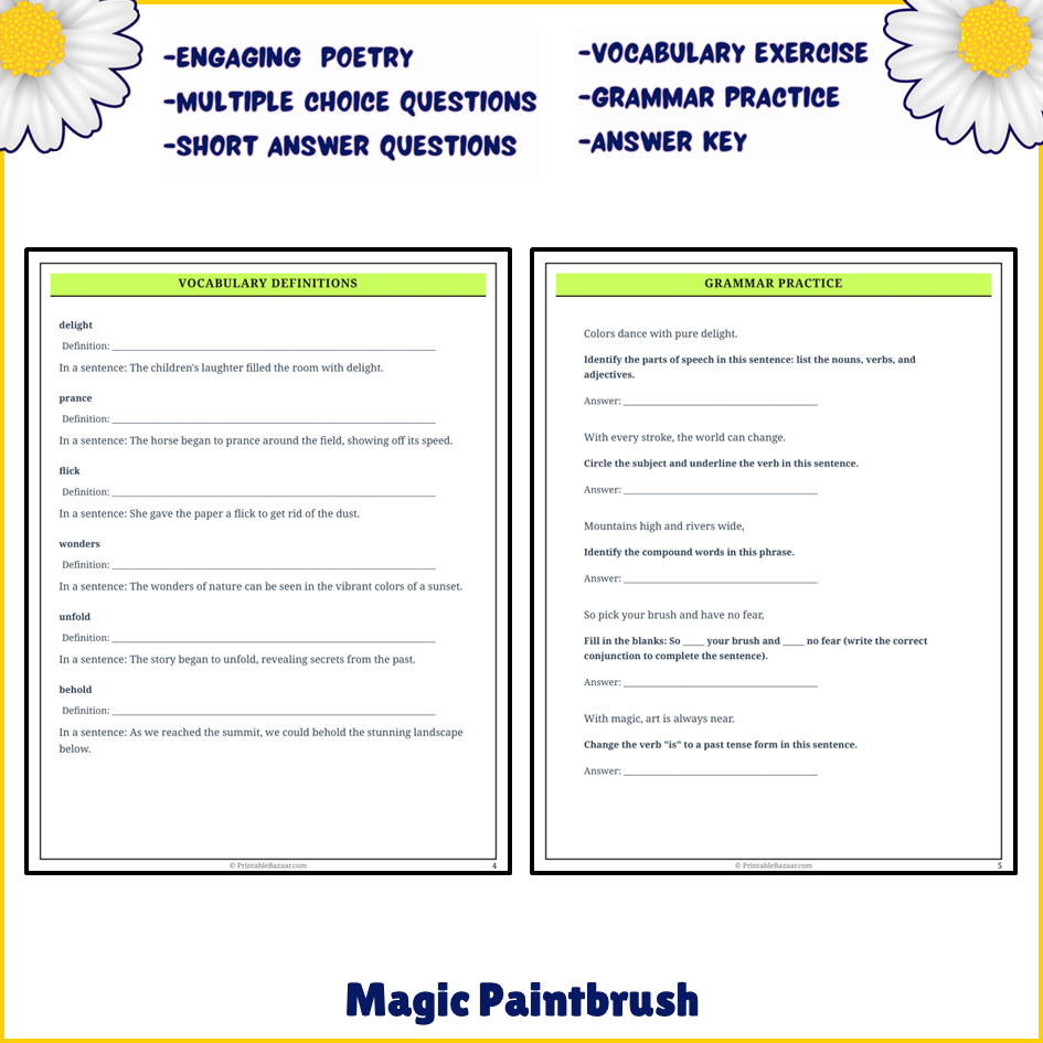 Magic Paintbrush | Poem Grammar Worksheet Printable Activity