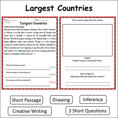 Largest Countries | Short Reading Comprehension Creative Worksheet