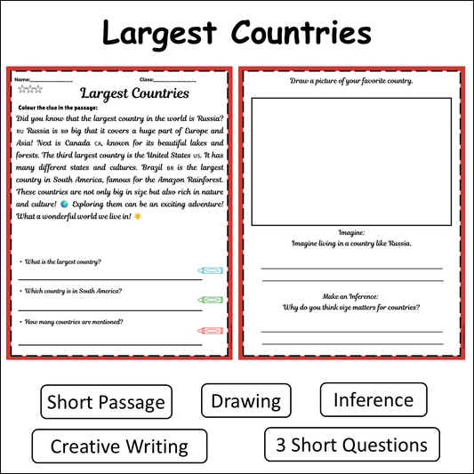 Largest Countries | Short Reading Comprehension Creative Worksheet