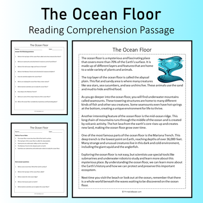 The Ocean Floor | Reading Comprehension Passage Printable Worksheet