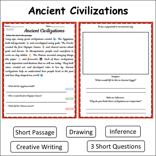 Ancient Civilizations | Short Reading Comprehension Creative Worksheet