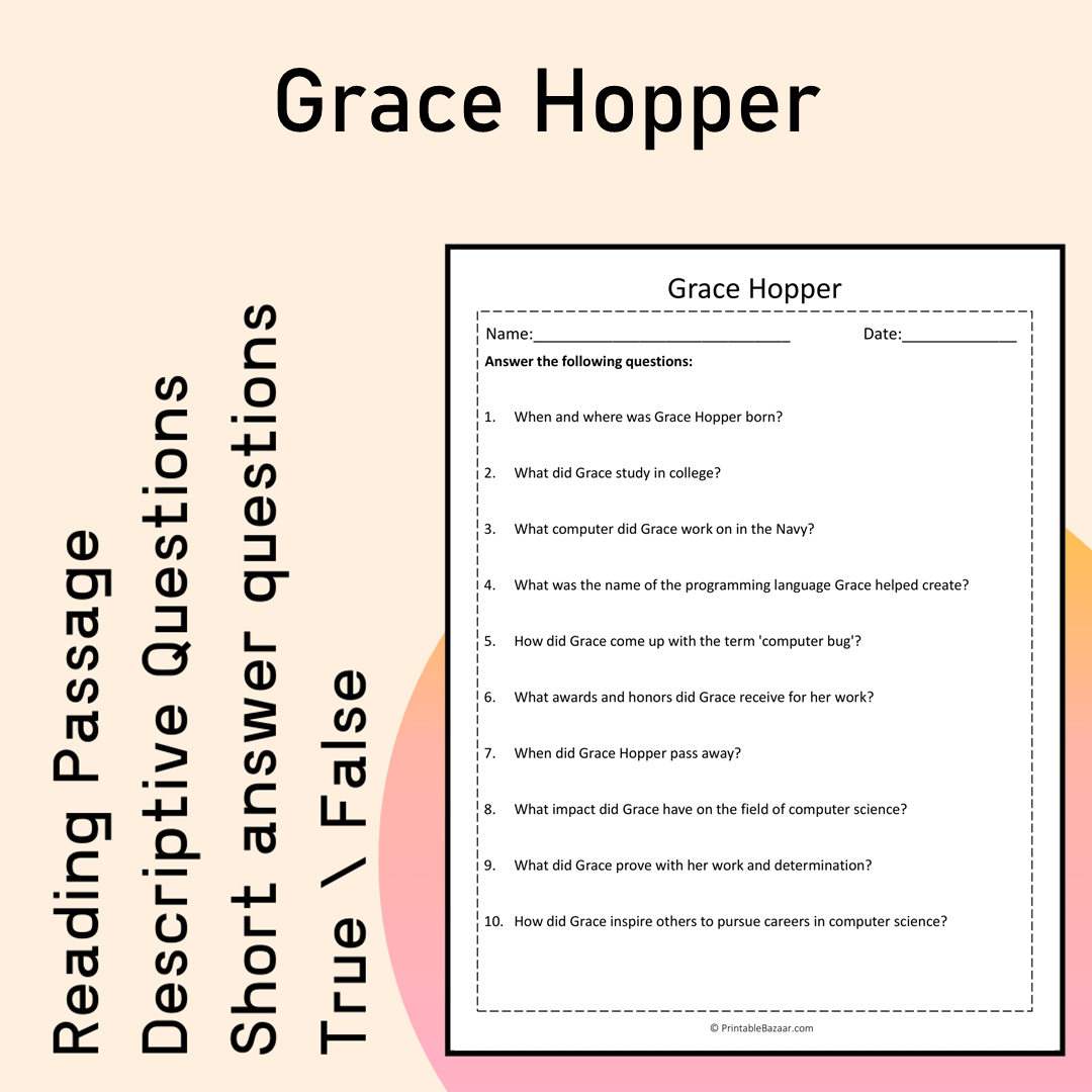 Grace Hopper | Reading Comprehension Passage Printable Activity