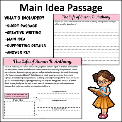 The Life of Susan B. Anthony | Main Idea and Supporting Details Reading Passage and Questions