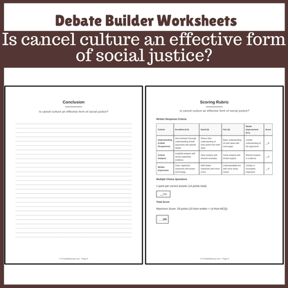 Is cancel culture an effective form of social justice? | Favour and Against Worksheet Printable Activity