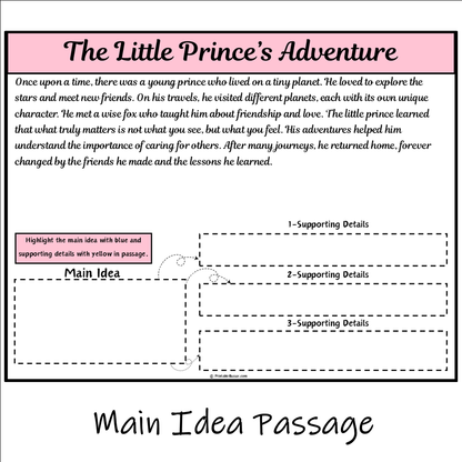 The Little Prince’s Adventure | Main Idea and Supporting Details Reading Passage and Questions