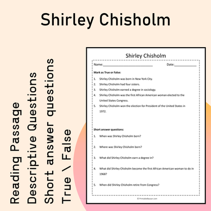 Shirley Chisholm | Reading Comprehension Passage Printable Activity