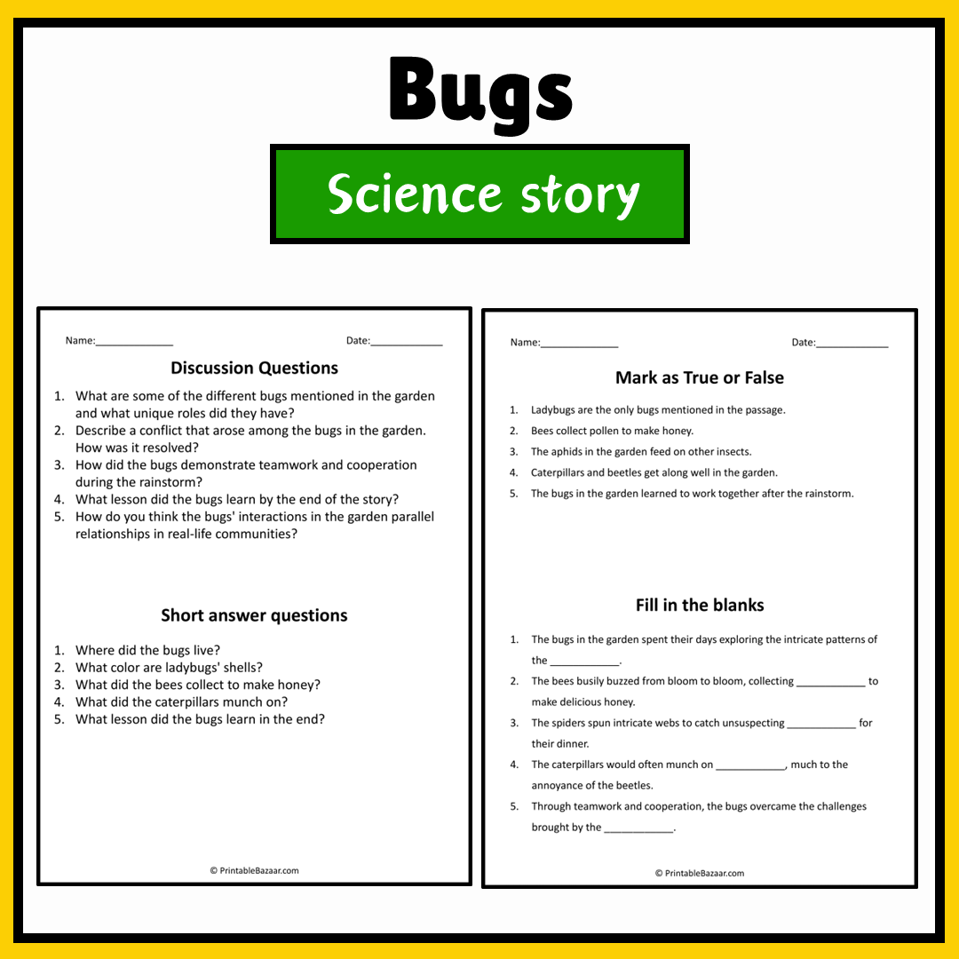 Bugs | Science Story Reading Comprehension Activity
