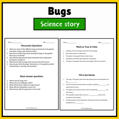 Bugs | Science Story Reading Comprehension Activity