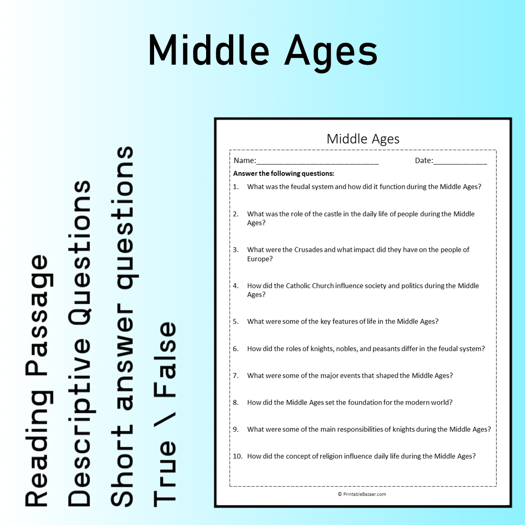 Middle Ages | Reading Comprehension Passage Printable Worksheet