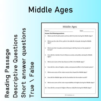 Middle Ages | Reading Comprehension Passage Printable Worksheet