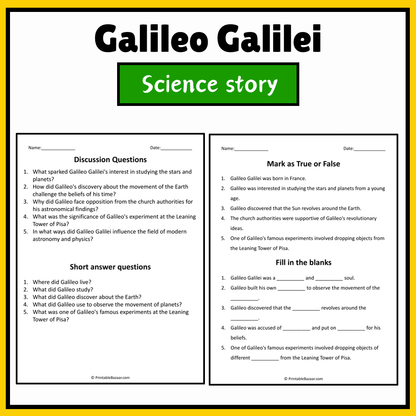 Galileo Galilei | Science Story Reading Comprehension Activity