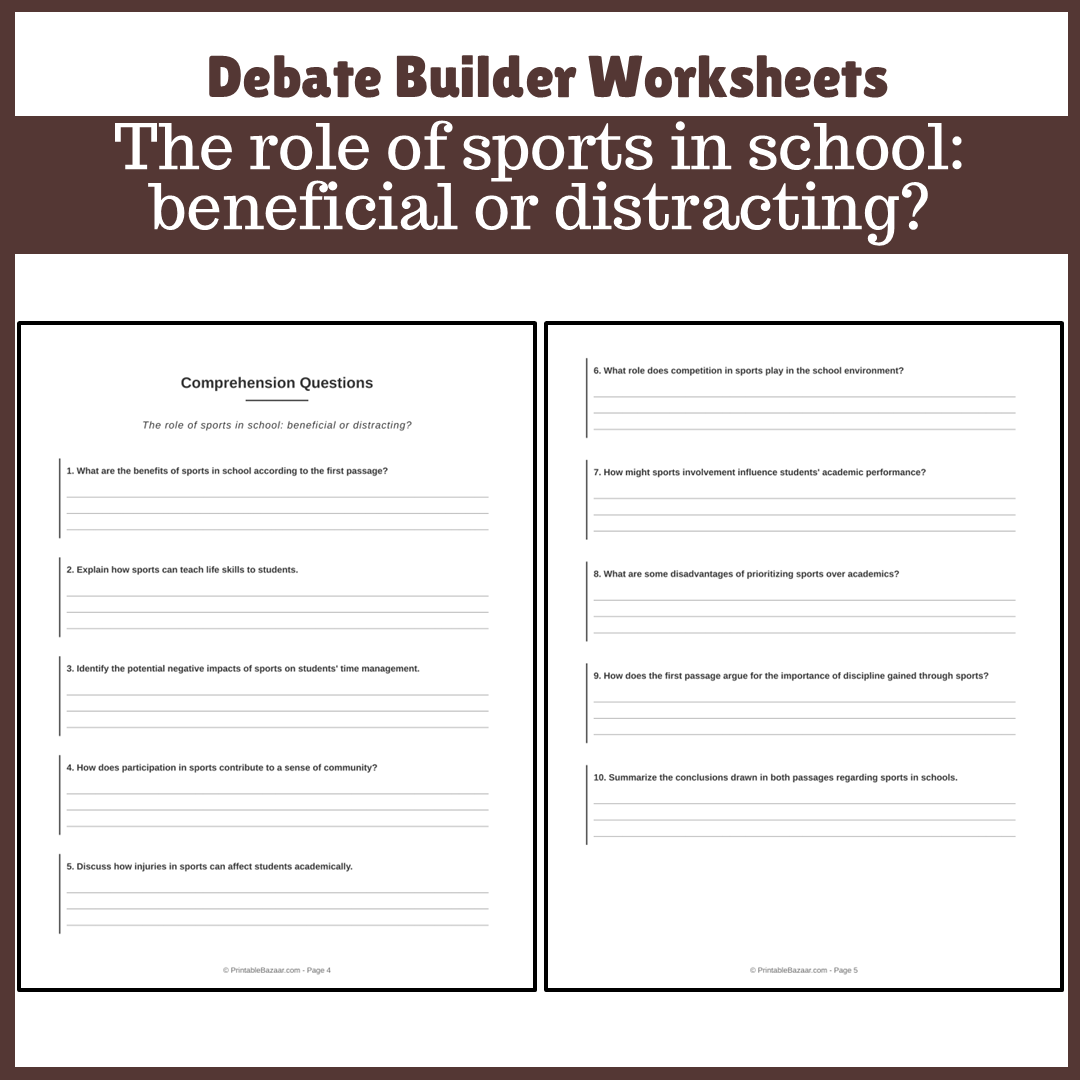 The role of sports in school: beneficial or distracting? | Favour and Against Worksheet Printable Activity