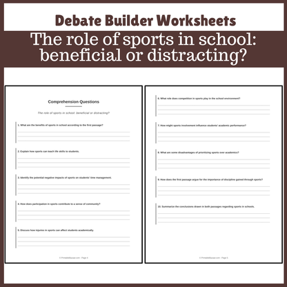 The role of sports in school: beneficial or distracting? | Favour and Against Worksheet Printable Activity