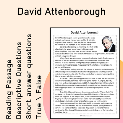 David Attenborough | Reading Comprehension Passage Printable Activity