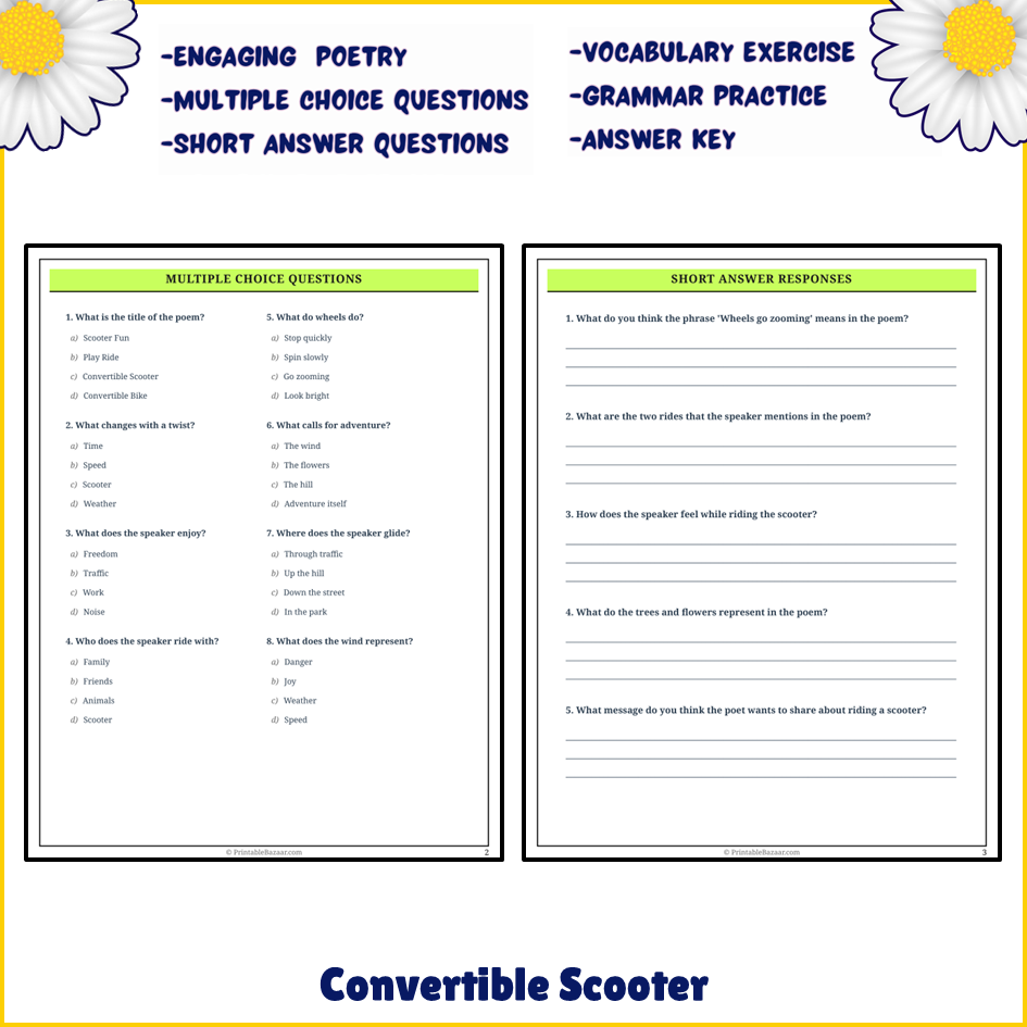 Convertible Scooter | Poem Grammar Worksheet Printable Activity