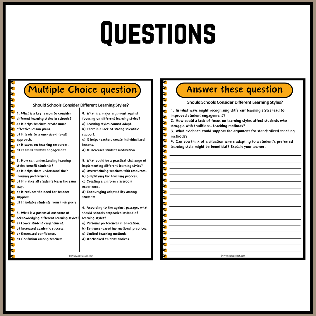 Should Schools Consider Different Learning Styles? | Debate Case Study Worksheet