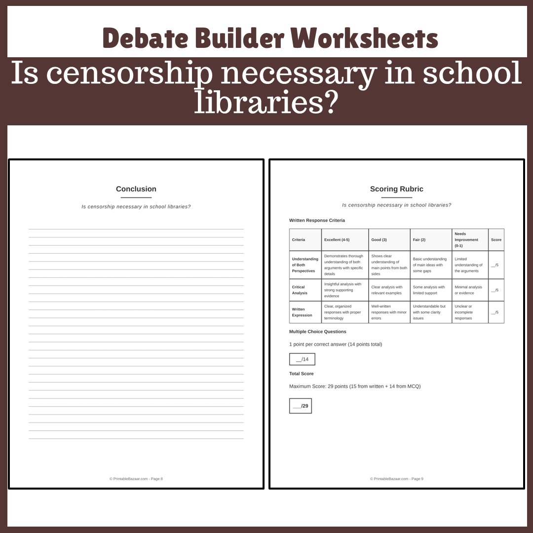 Is censorship necessary in school libraries? | Favour and Against Worksheet Printable Activity