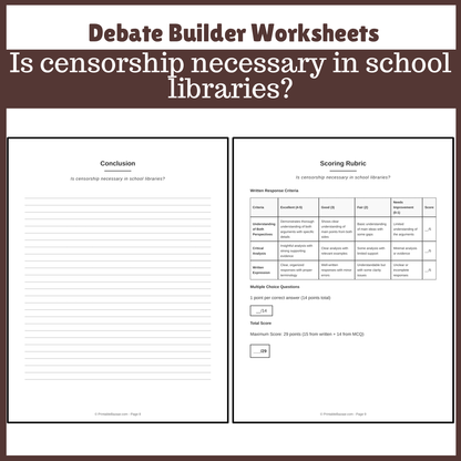 Is censorship necessary in school libraries? | Favour and Against Worksheet Printable Activity