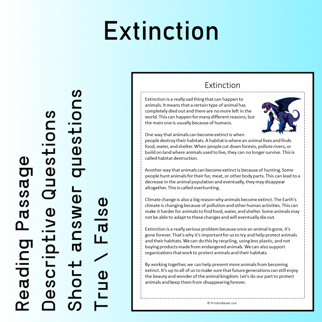 Extinction | Reading Comprehension Passage Printable Worksheet