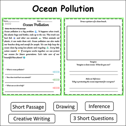 Ocean Pollution | Short Reading Comprehension Creative Worksheet