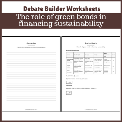 The role of green bonds in financing sustainability | Favour and Against Worksheet Printable Activity