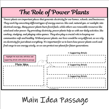 The Role of Power Plants | Main Idea and Supporting Details Reading Passage and Questions