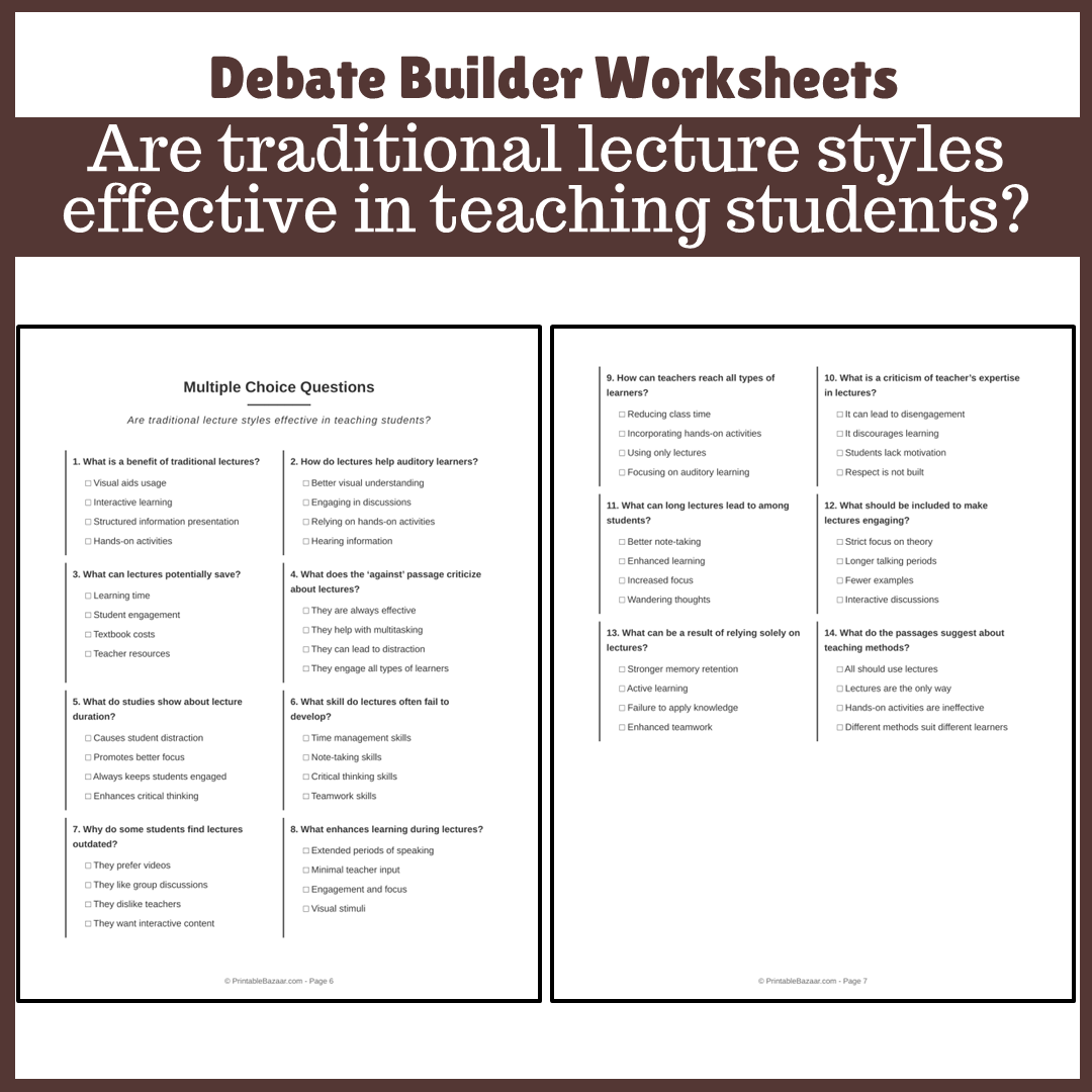 Are traditional lecture styles effective in teaching students? | Favour and Against Worksheet Printable Activity