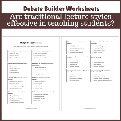 Are traditional lecture styles effective in teaching students? | Favour and Against Worksheet Printable Activity
