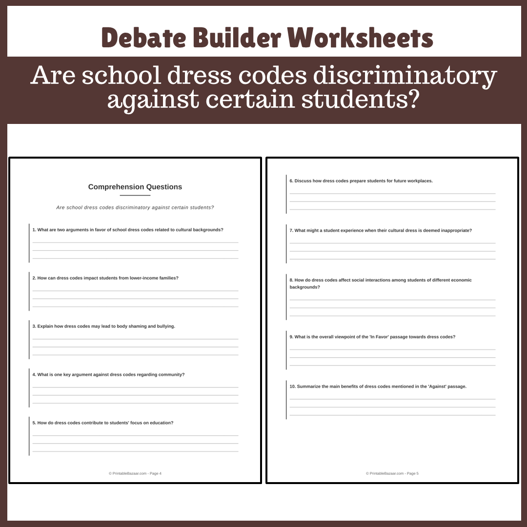 Are school dress codes discriminatory against certain students? | Favour and Against Worksheet Printable Activity