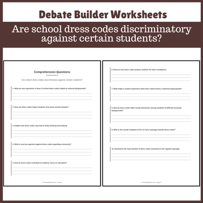 Are school dress codes discriminatory against certain students? | Favour and Against Worksheet Printable Activity