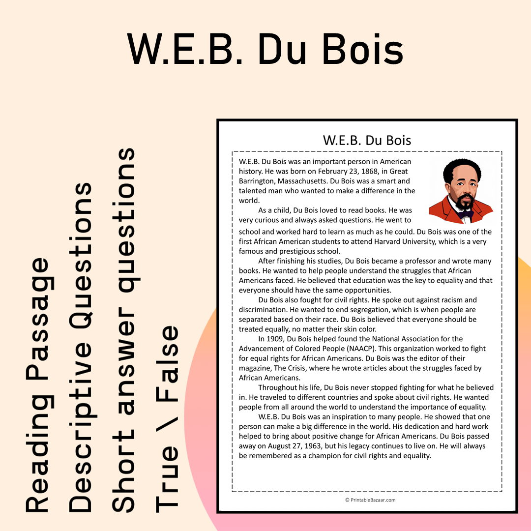 W.E.B. Du Bois | Reading Comprehension Passage Printable Activity